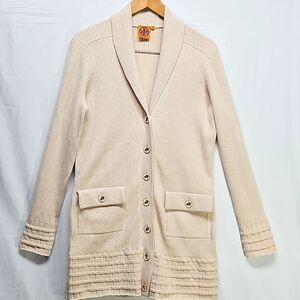 Tory Burch Beige Ribbed Cardigan